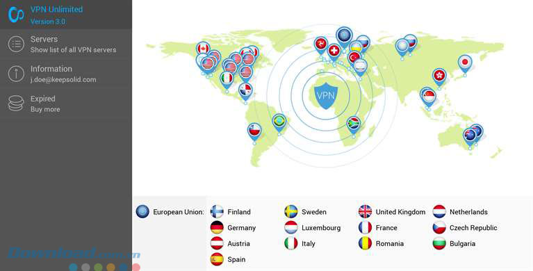 Giao diện ứng dụng VPN Unlimited Giao diện ứng dụng VPN Unlimited