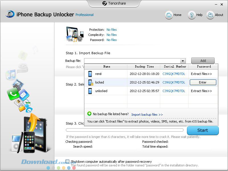Giao diện iPhone Backup Unlocker Professional 
