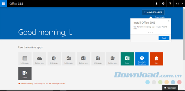 Giao diện cài đặt phần mềm văn phòng Office 365 Business cho Mac