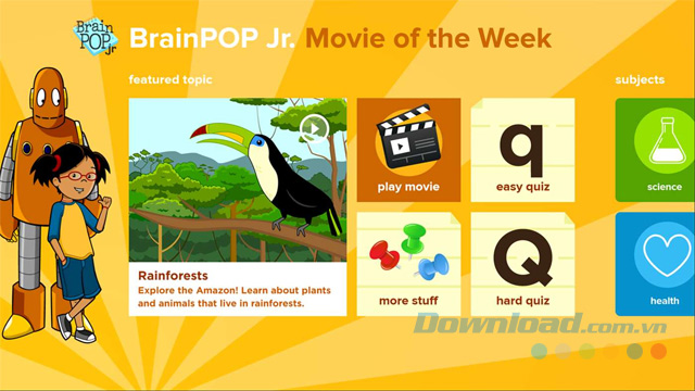 Xem phim hoạt hình thú vị mỗi tuần bằng ứng dụng xem phim BrainPOP Jr. Movie of the Week cho PC