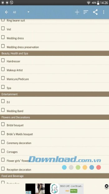 Liệt kê một list công việc cần làm