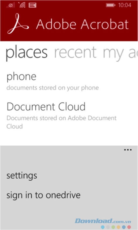 Giao diện ứng dụng đọc file PDF Adobe Reader