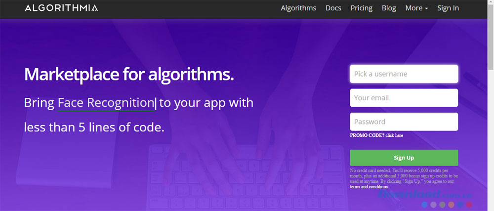 Đăng nhập tài khoản miễn phí với Algorithmia