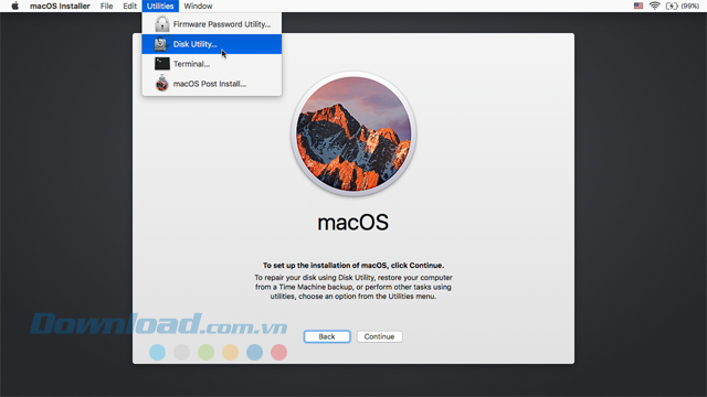 Sử dụng Disk Utility trong quá trình thiết lập cài đặt hệ điều hành macOS