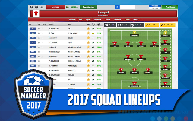 Sắp xếp đội hình trong mơ khi chơi game quản lý bóng đá Soccer Manager 2017 cho máy tính