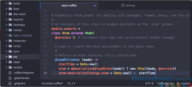 Giao diện của Atom cho Linux