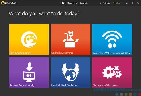 Giao diện của CyberGhost VPN