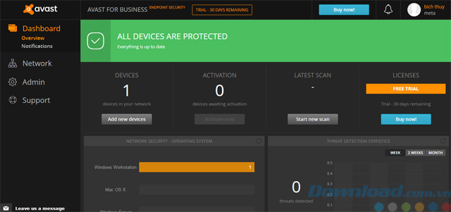 Giao diện của Avast for Business