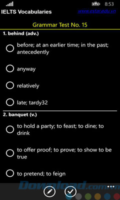 Bài test trong 3000 IELTS Vocabularies cho Windows Phone