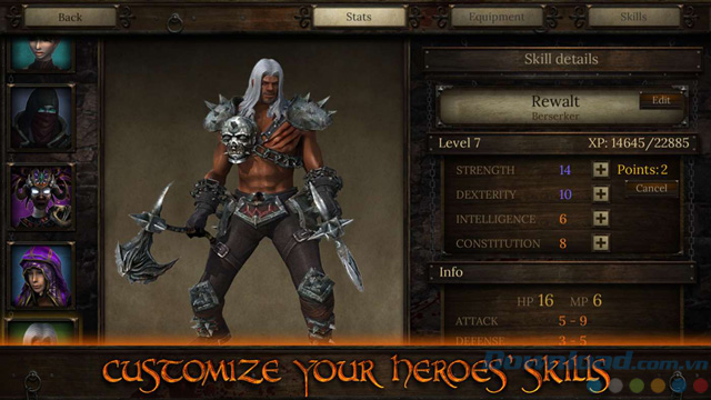 Xem kỹ năng nhân vật trong Arcane Quest 3