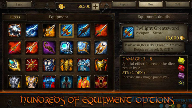 Một số trang bị trong Arcane Quest 3 cho Windows 10