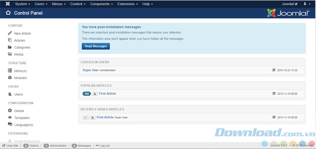 Giao diện quản trị của Joomla