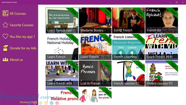 Giao diện của Learn French Courses