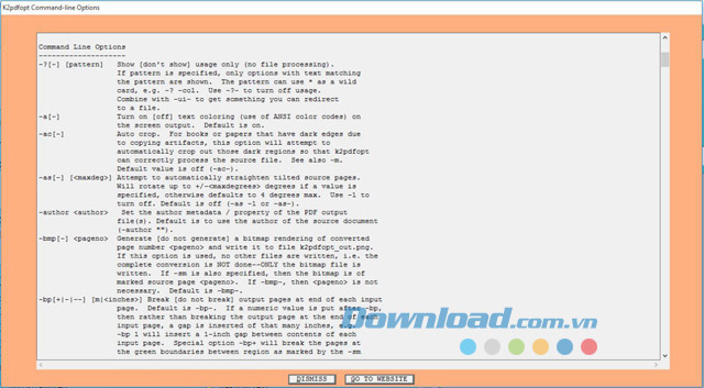 Giao diện chính của phần mềm chỉnh sửa tập tin PDF k2pdfopt cho máy tính