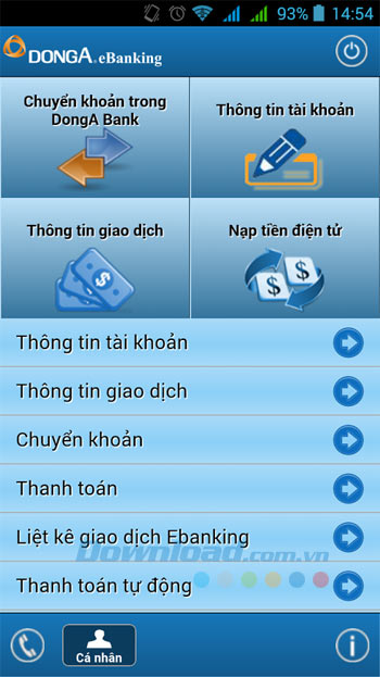 Chức năng chính trong DongA Internet Banking