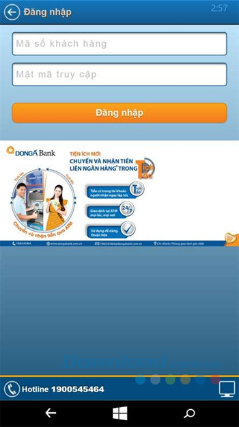 Giao diện đăng nhập DongA Mobile Banking