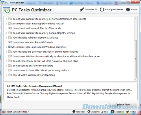 Giao diện của PC Tasks Optimizer