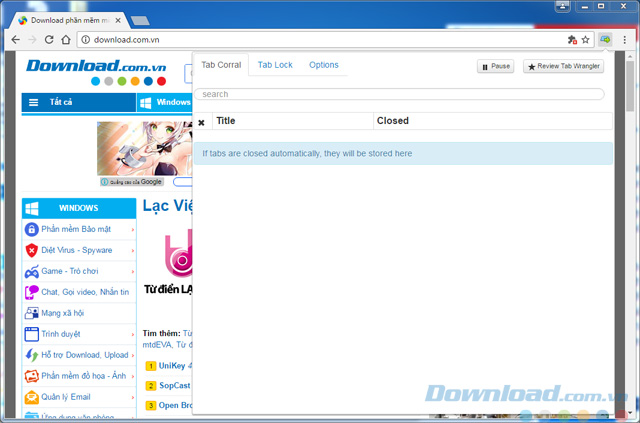 Giao diện của Tab Wrangler cho Chrome