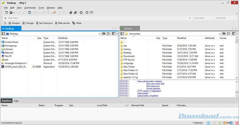 Giao diện của Xftp