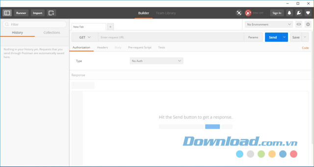 Giao diện chính trông đơn giản và dễ nhìn của công cụ chỉnh sửa code Postman