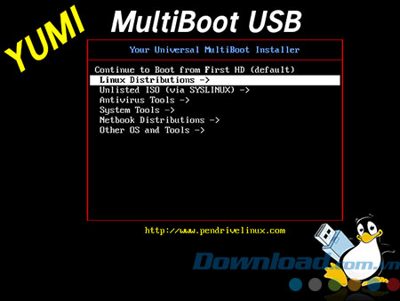 Thực đơn YUMI Main Multiboot Boot 