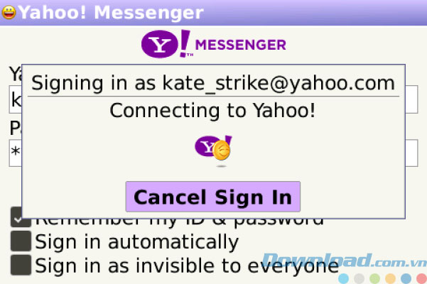 Giao diện phần mềm chat Yahoo Messenger