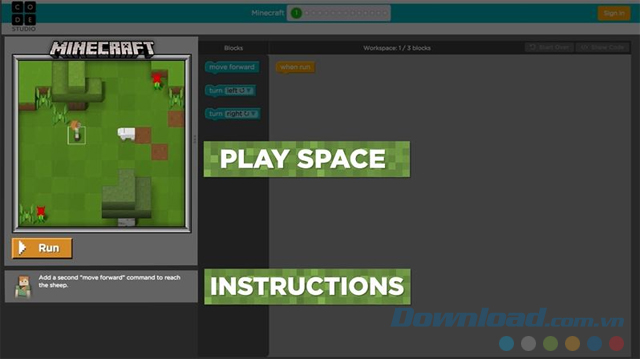 Xem phần hướng dẫn trong ứng dụng giáo dục MINECRAFT Hour of Code cho máy tính