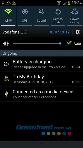 Các thông báo về tình trạng pin