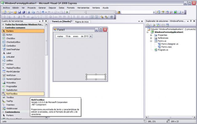 Giao diện Visual C# 2008 Express