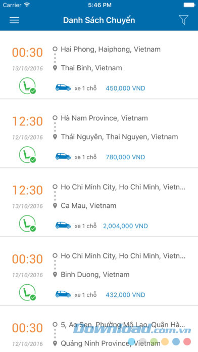 Giao diện ứng dụng 123Xe Hành khách