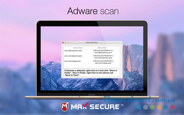 Max Secure Antivirus cho Mac phát hiện và ngăn chặn phần mềm quảng cáo chứa virus