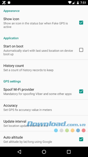 Các tùy chọn cài đặt GPS