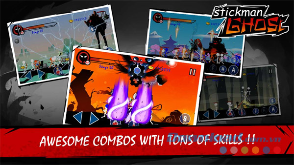 Nhiều combo cùng hàng tấn kỹ năng tuyệt vời trong game Stickman Ghost Ninja cho Windows Phone
