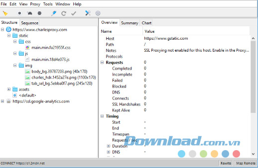 Giao diện màn hình gỡ lỗi proxy Charles cho Mac 