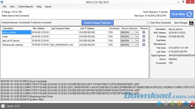 Giao diện phần mềm Who's On My WiFi