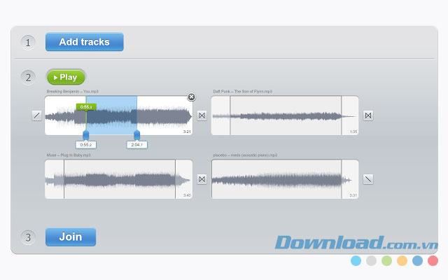 Giao diện chính của ứng dụng web Audio Joiner Giao diện chính của ứng dụng web Audio Joiner