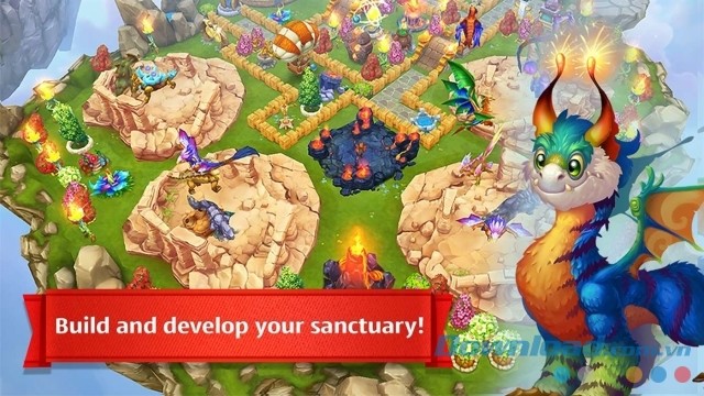 Xây dựng và phát triển khu bảo tồn rồng trong game chiến thuật phiêu lưu miễn phí Dragons World cho máy tính và Windows 10 Mobile