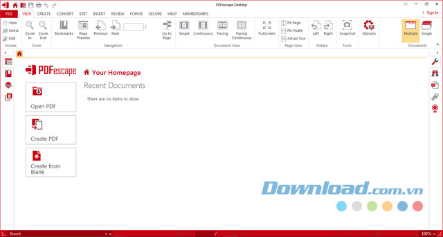 Giao diện chính của ứng dụng PDFescape Desktop cho máy tính