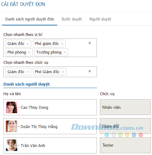 Cài đặt duyệt đơn