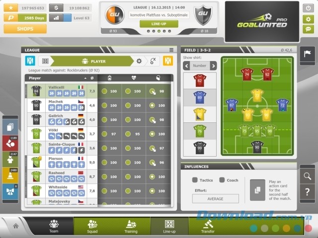 Danh sách cầu thủ trong game quản lý bóng đá miễn phí goalunited PRO cho máy tính