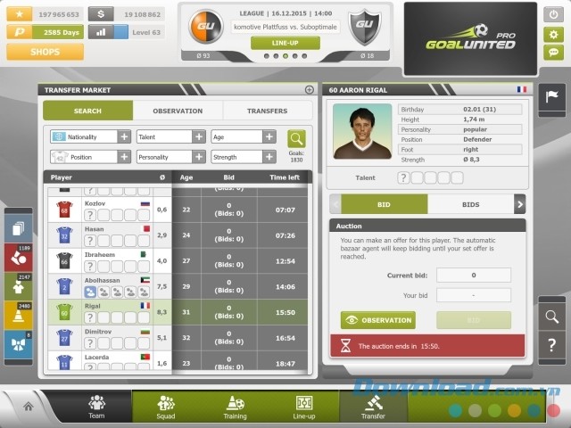 Tham gia vào thị trường chuyển nhượng trong game quản lý bóng đá miễn phí goalunited PRO cho máy tính