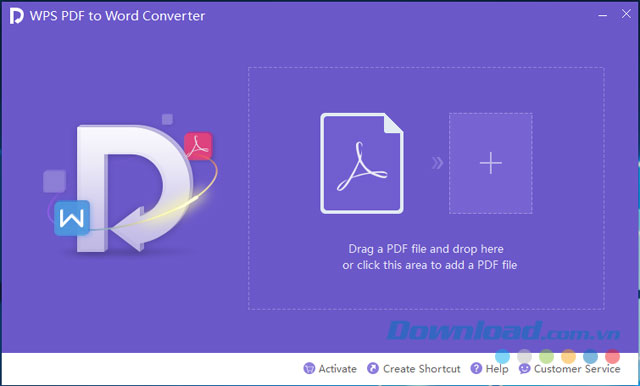Giao diện chính của ứng dụng WPS PDF to Word Converter cho máy tính