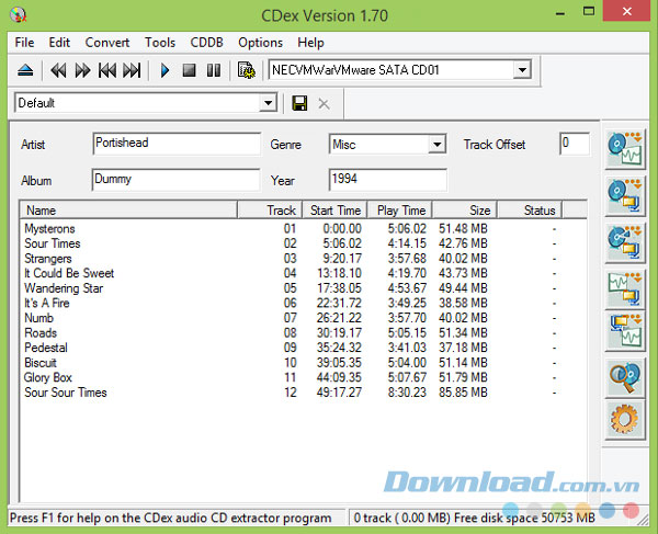 Giao diện phần mềm CDex
