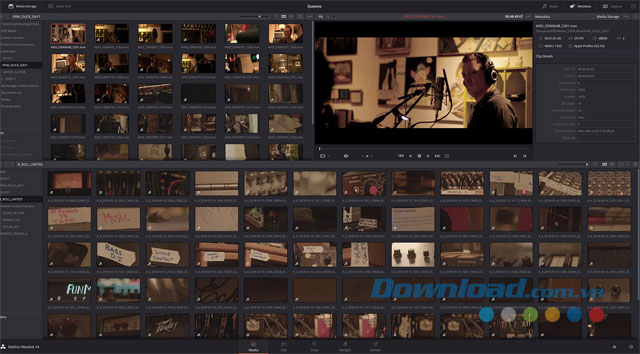 Giao diện chính của phần mềm chỉnh sửa video DaVinci Resolve cho máy tính