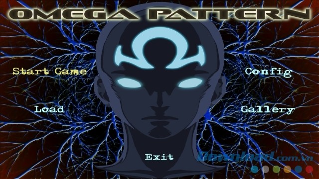 Main menu của game tiểu thuyết tương tác Omega Pattern cho máy tính, Mac và Linux