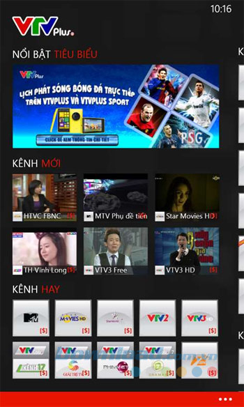 Giao diện chính VTV Plus
