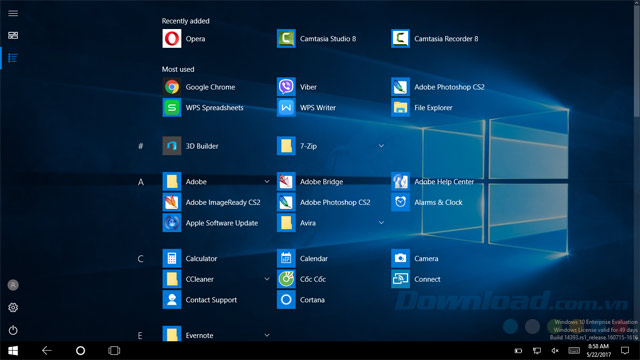 Giao diện chính windows 10 Enterprise