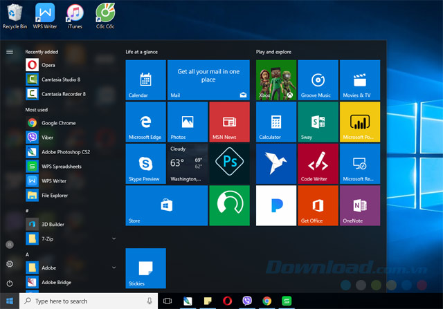Tổng quan về hệ điều hành Windows 10: tính năng, cài đặt và ưu điểm. https://st.download.com.vn/data/image/2017/05/22/Windows-10-Enterprise-giao-dien-chinh.jpg