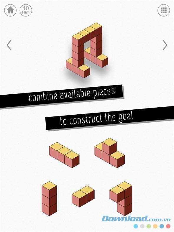 Kết hợp các khối lập phương thành hình cho trước trong game trí tuệ Kubic miễn phí cho Windows Phone và máy tính