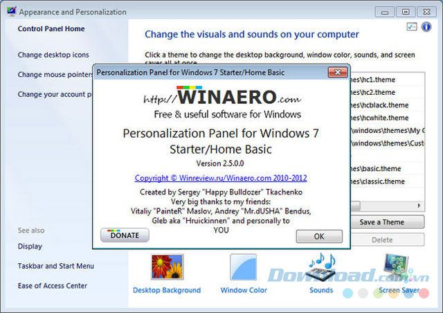 Giao diện Personalization Panel